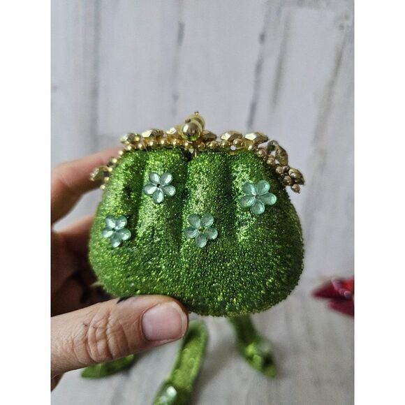 Green sparkle glitter stiletto heel shoe per set ornament Xmas tree purse - Picture 8 of 12